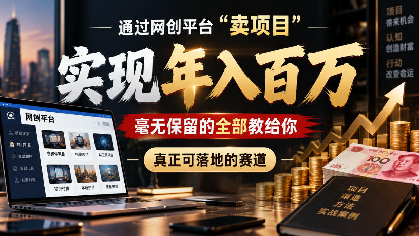 通过网创平台“卖项目”实现年入100w,毫无保留的全部教给你,真正可落地的赛道【揭秘】网创吧-网创项目资源站-副业项目-创业项目-搞钱项目网创吧