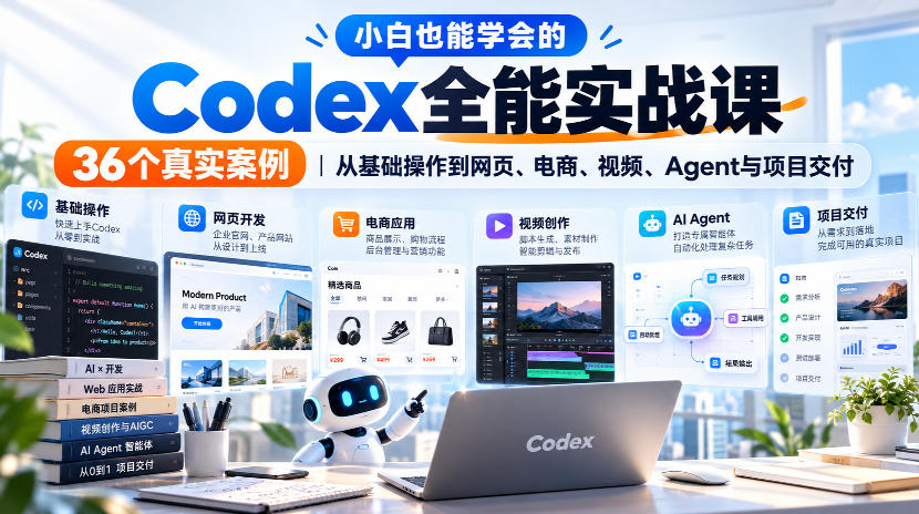 小白也能学会的Codex全能实战课｜36个真实案例，从基础操作到网页、电商、视频、Agent与项目交付网创吧-网创项目资源站-副业项目-创业项目-搞钱项目网创吧