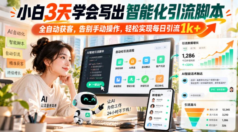 小白3天学会写出智能化引流脚本,全自动获客,告别手动操作,轻松实现每日引流1k+网创吧-网创项目资源站-副业项目-创业项目-搞钱项目网创吧
