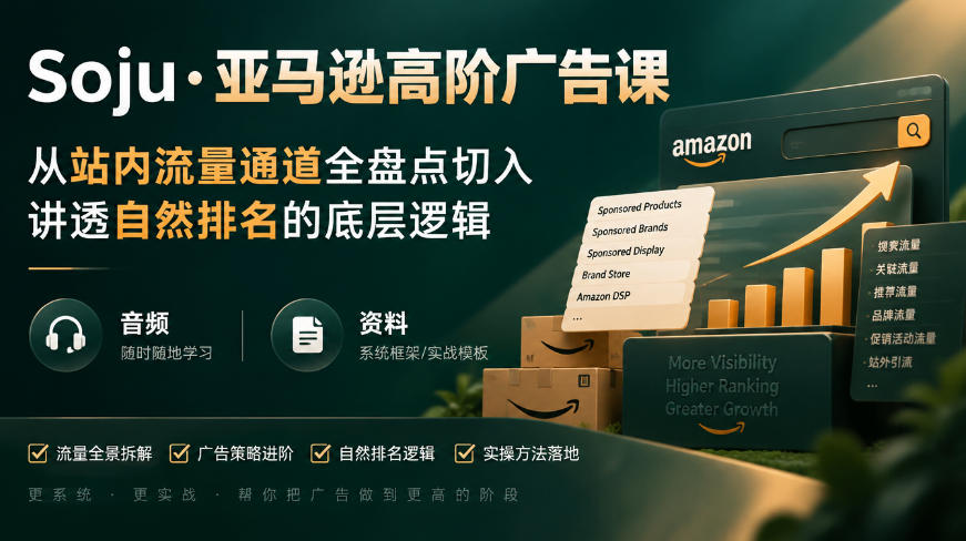 亚马逊高阶广告课，从站内流量通道全盘点切入，讲透自然排名的底层逻辑（直播+音频+资料）网创吧-网创项目资源站-副业项目-创业项目-搞钱项目网创吧