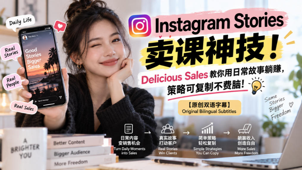 Instagram Stories卖课神技!Delicious Sales教你用日常故事躺賺,策略可复制不费脑!【原创双语字幕】网创吧-网创项目资源站-副业项目-创业项目-搞钱项目网创吧