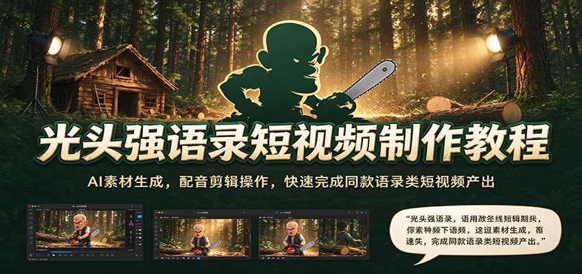 光头强语录短视频制作教程:AI素材生成,配音剪辑操作,快速完成同款语录类短视频产出网创吧-网创项目资源站-副业项目-创业项目-搞钱项目网创吧