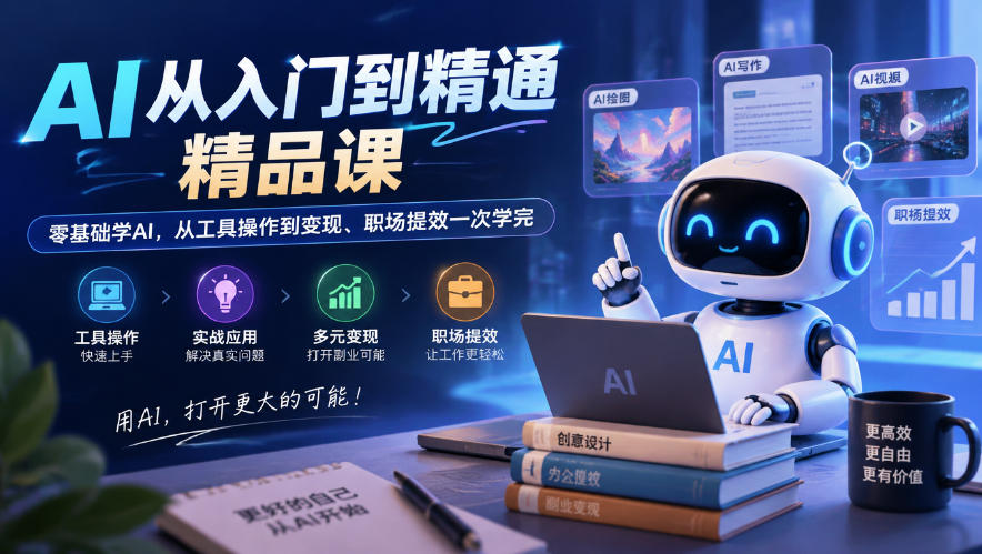 AI从入门到精通精品课,零基础学AI,从工具操作到变现、职场提效一次学完网创吧-网创项目资源站-副业项目-创业项目-搞钱项目网创吧