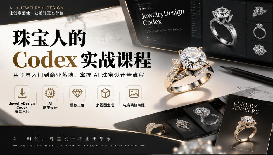 珠宝人的Codex实战课程|JewelryDesign Codex安装入门、AI珠宝设计、爆款二创、多视图生成、电商精修海报全链路教学网创吧-网创项目资源站-副业项目-创业项目-搞钱项目网创吧