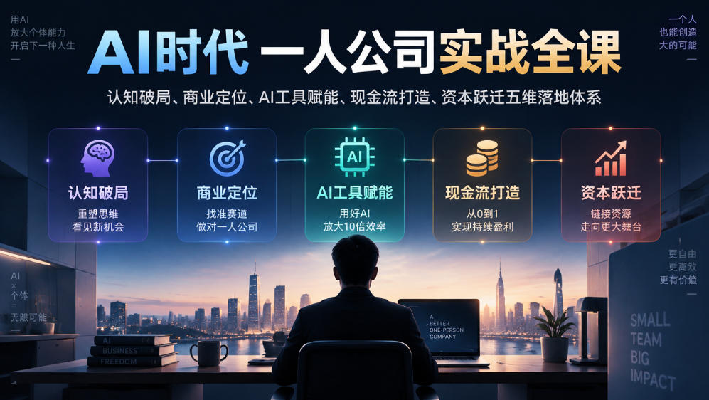 AI时代一人公司实战全课｜认知破局、商业定位、AI工具赋能、现金流打造、资本跃迁五维落地体系网创吧-网创项目资源站-副业项目-创业项目-搞钱项目网创吧