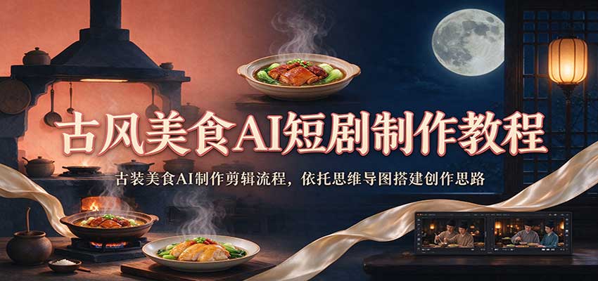 古风美食AI短剧制作教程:古装美食AI制作剪辑流程,依托思维导图搭建创作思路网创吧-网创项目资源站-副业项目-创业项目-搞钱项目网创吧