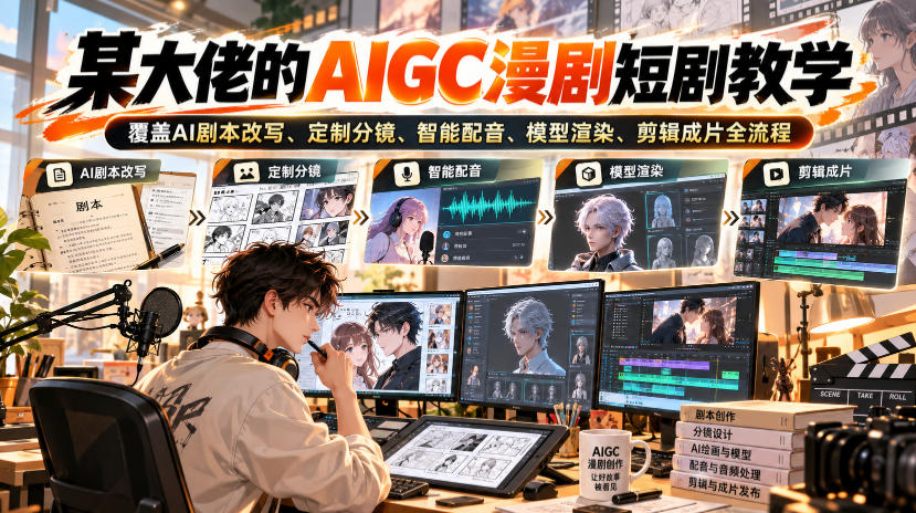 某大佬的AIGC漫剧短剧教学,覆盖AI剧本改写、定制分镜、智能配音、模型渲染、剪辑成片全流程网创吧-网创项目资源站-副业项目-创业项目-搞钱项目网创吧