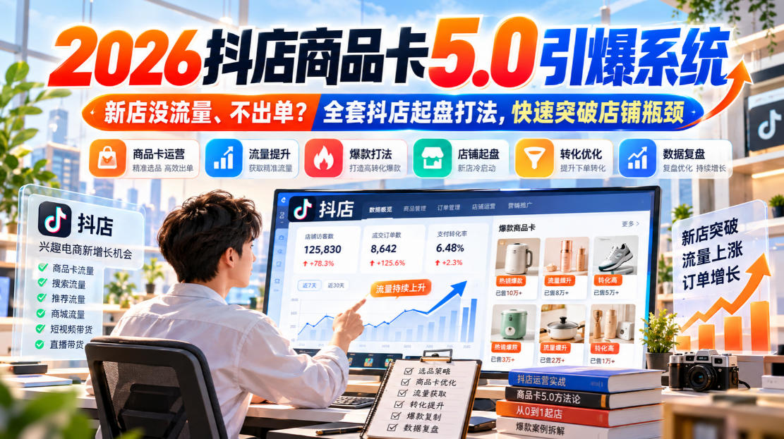 2026抖店商品卡5.0引爆系统，新店没流量、不出单？全套抖店起盘打法，快速突破店铺瓶颈网创吧-网创项目资源站-副业项目-创业项目-搞钱项目网创吧