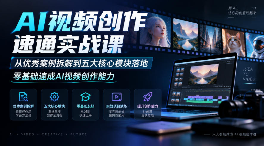 AI视频创作速通实战课｜从优秀案例拆解到五大核心模块落地，零基础速成AI视频创作能力网创吧-网创项目资源站-副业项目-创业项目-搞钱项目网创吧