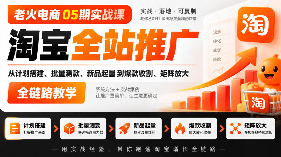 老火电商05期实战课|淘宝全站推广从计划搭建、批量测款、新品起量到爆款收割、矩阵放大全链路教学网创吧-网创项目资源站-副业项目-创业项目-搞钱项目网创吧