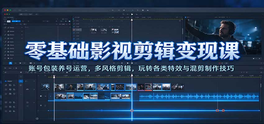 零基础影视剪辑变现课:账号包装养号运营,多风格剪辑,玩转各类特效与混剪制作技巧网创吧-网创项目资源站-副业项目-创业项目-搞钱项目网创吧