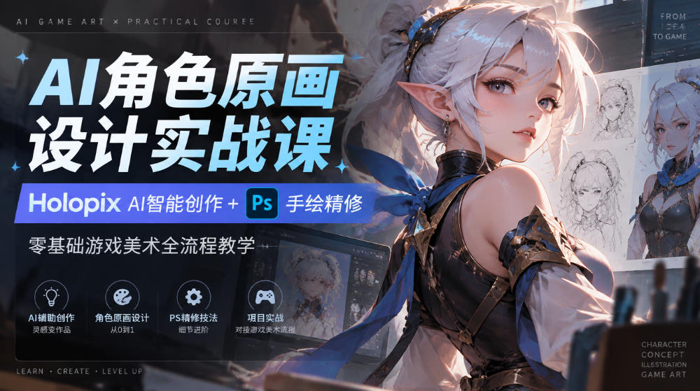 AI角色原画设计实战课|Holopix AI智能创作+PS手绘精修,零基础游戏美术全流程教学网创吧-网创项目资源站-副业项目-创业项目-搞钱项目网创吧