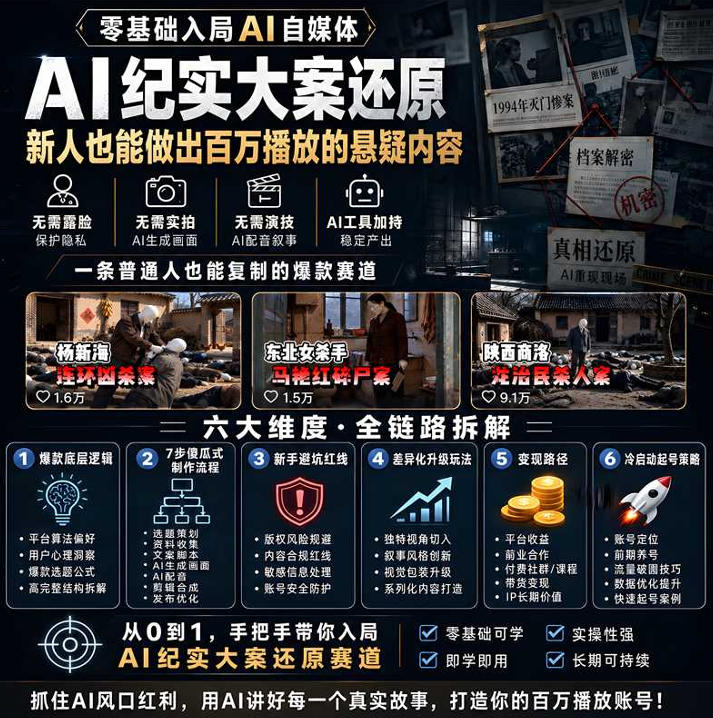 图片[2]网创吧-网创项目资源站-副业项目-创业项目-搞钱项目抖音8W粉丝博主的AI纪实大案还原教学，新人也能做出百W播放的悬疑内容，抓住AI风口红利，用AI讲好每一个真实故事网创吧-网创项目资源站-副业项目-创业项目-搞钱项目网创吧