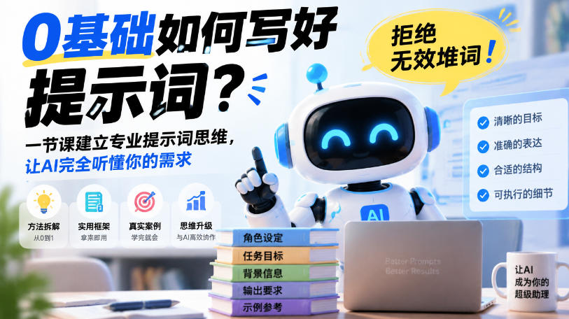 0基础如何写好提示词，拒绝无效堆词！一节课建立专业提示词思维，让AI完全听懂你的需求网创吧-网创项目资源站-副业项目-创业项目-搞钱项目网创吧