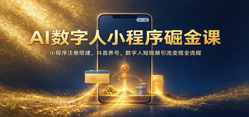 AI数字人小程序掘金课：小程序注册搭建，抖音养号，数字人短视频引流变现全流程网创吧-网创项目资源站-副业项目-创业项目-搞钱项目网创吧