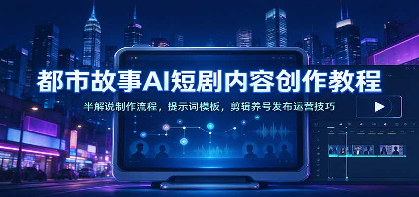 都市故事AI短剧内容创作教程:半解说制作流程,提示词模板,剪辑养号发布运营技巧网创吧-网创项目资源站-副业项目-创业项目-搞钱项目网创吧