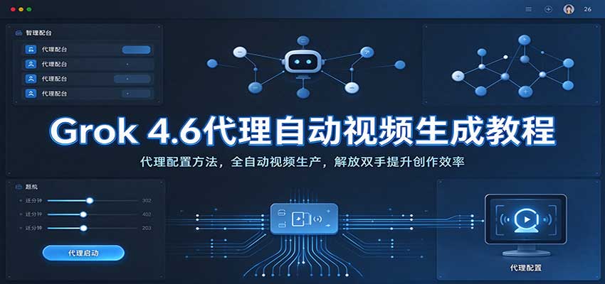 Grok 4.6代理自动视频生成教程:代理配置方法,全自动视频生产,解放双手提升创作效率网创吧-网创项目资源站-副业项目-创业项目-搞钱项目网创吧