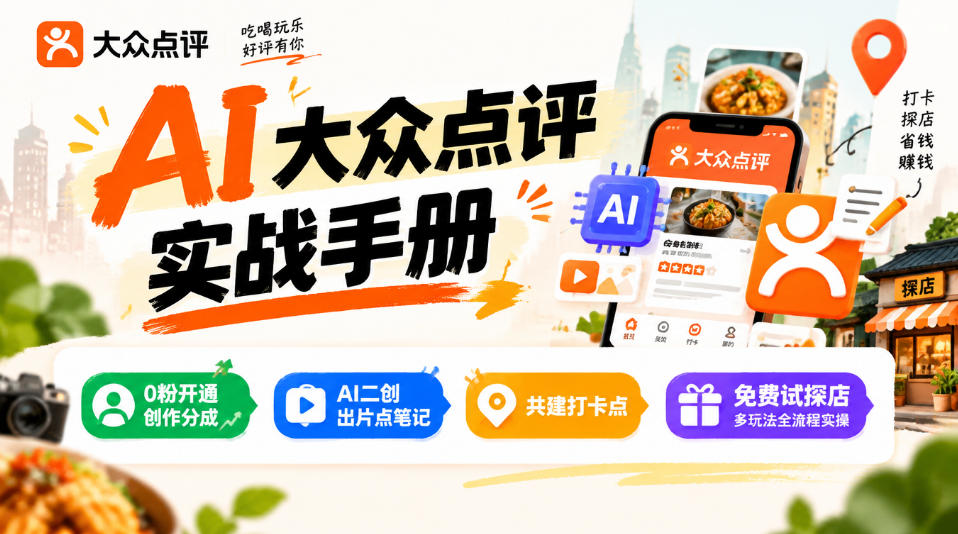 某局的AI大众点评实战手册,0粉开通创作分成、AI二创出片点笔记、共建打卡点、免费试探店多玩法全流程实操网创吧-网创项目资源站-副业项目-创业项目-搞钱项目网创吧