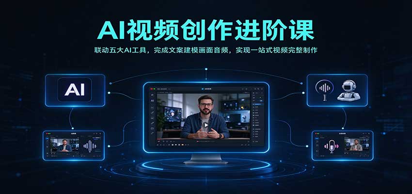 AI视频创作进阶课:联动五大AI工具,完成文案建模画面音频,实现一站式视频完整制作网创吧-网创项目资源站-副业项目-创业项目-搞钱项目网创吧