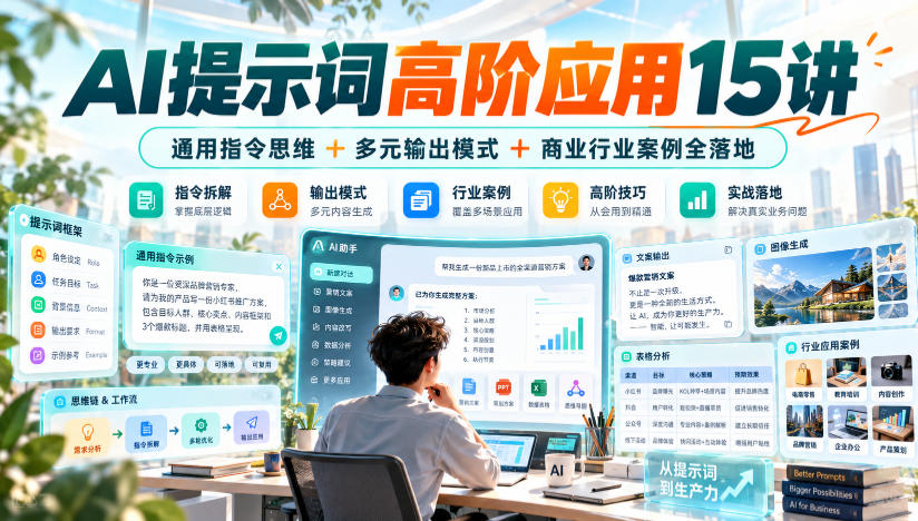 AI提示词高阶应用15讲|通用指令思维+多元输出模式+商业行业案例全落地网创吧-网创项目资源站-副业项目-创业项目-搞钱项目网创吧