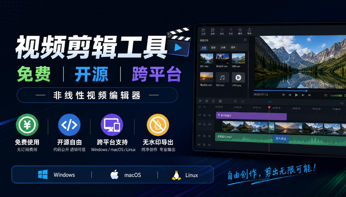 视频剪辑工具,免费、开源、跨平台,非线性视频编辑器,支持Windows、macOS、Linux,无水印、无订阅费用网创吧-网创项目资源站-副业项目-创业项目-搞钱项目网创吧