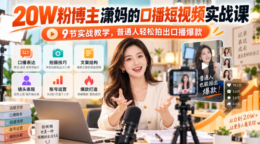 20W粉博主潇妈的口播短视频实战课,9节实战教学,普通人轻松拍出口播爆款网创吧-网创项目资源站-副业项目-创业项目-搞钱项目网创吧