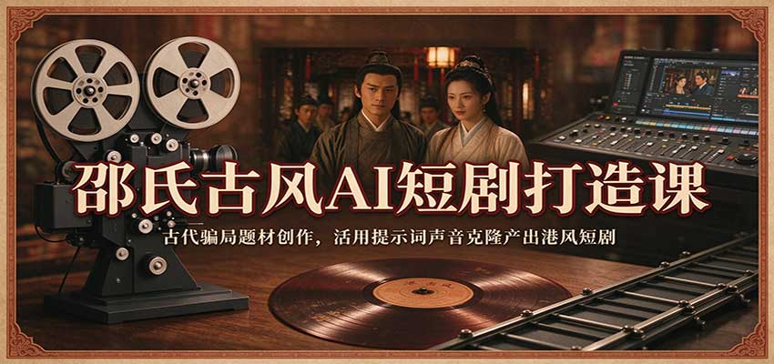邵氏古风AI短剧打造课:古代骗局题材创作,活用提示词声音克隆产出港风短剧网创吧-网创项目资源站-副业项目-创业项目-搞钱项目网创吧
