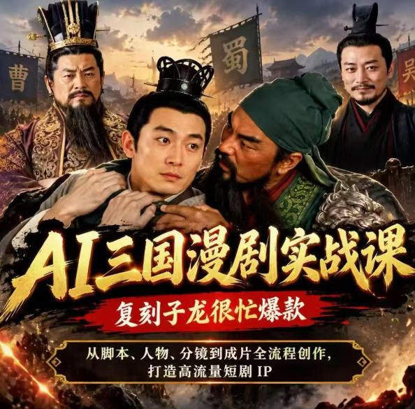 抖音14W粉博主同款AI三国漫剧实战课，复刻子龙很忙爆款，从脚本、人物、分镜到成片全流程创作，打造高流量短剧IP网创吧-网创项目资源站-副业项目-创业项目-搞钱项目网创吧