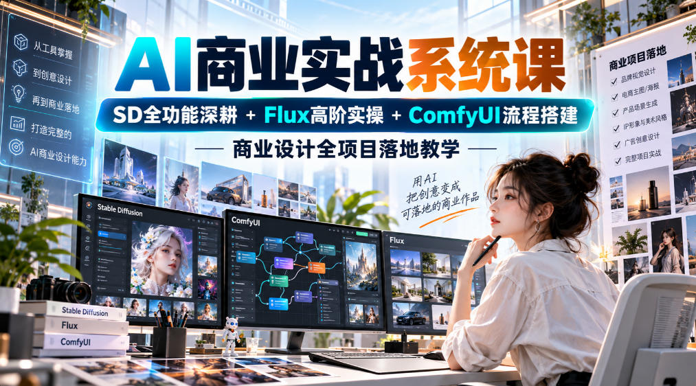 AI商业实战系统课|SD全功能深耕+Flux高阶实操+Comfyui流程搭建,商业设计全项目落地教学网创吧-网创项目资源站-副业项目-创业项目-搞钱项目网创吧