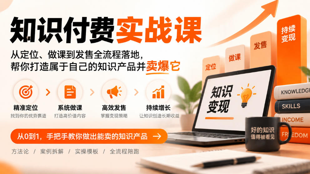 知识付费实战课:从定位、做课到发售全流程落地,帮你打造属于自己的知识产品并卖爆它网创吧-网创项目资源站-副业项目-创业项目-搞钱项目网创吧