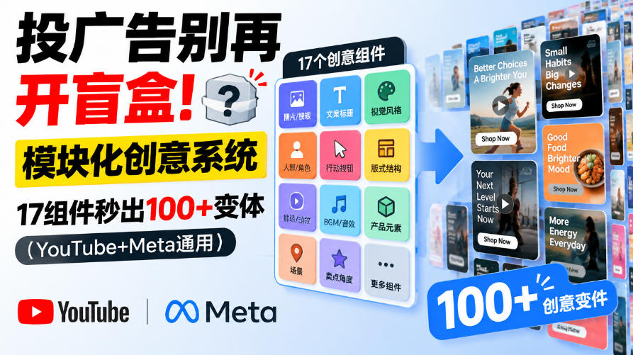 投广告别再开盲盒!模块化创意系统,17组件秒出100+变体(YouTube+Meta通用)【原创双语字幕】网创吧-网创项目资源站-副业项目-创业项目-搞钱项目网创吧