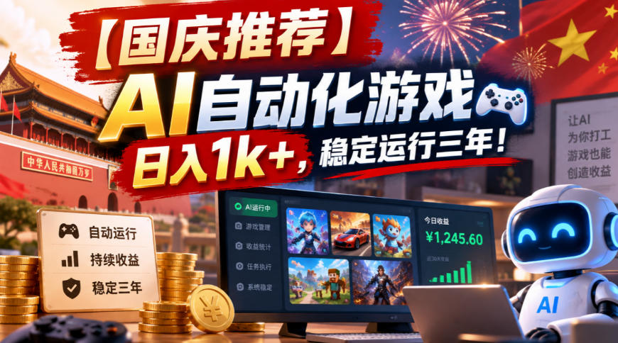 【国庆推荐】AI自动化游戏，日入1k+，操作简单，稳定运行三年！【揭秘】网创吧-网创项目资源站-副业项目-创业项目-搞钱项目网创吧