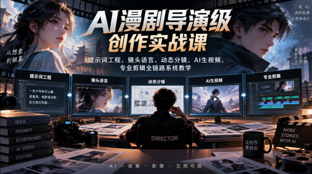 AI漫剧导演级创作实战课|提示词工程、镜头语言、动态分镜、AI生视频、专业剪辑全链路系统教学网创吧-网创项目资源站-副业项目-创业项目-搞钱项目网创吧