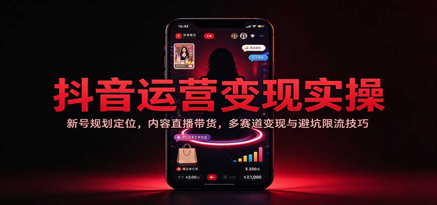 抖音运营变现实操：新号规划定位，内容直播带货，多赛道变现与避坑限流技巧网创吧-网创项目资源站-副业项目-创业项目-搞钱项目网创吧