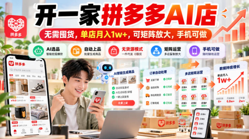 开一家拼多多AI店,无需囤货,单店月入1w+,可矩阵放大,手机可做【揭秘】网创吧-网创项目资源站-副业项目-创业项目-搞钱项目网创吧