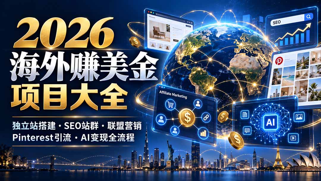 (21200期)2026海外赚美金项目大全:独立站搭建、SEO站群、联盟营销、Pinterest引流与AI变现全流程网创吧-网创项目资源站-副业项目-创业项目-搞钱项目网创吧