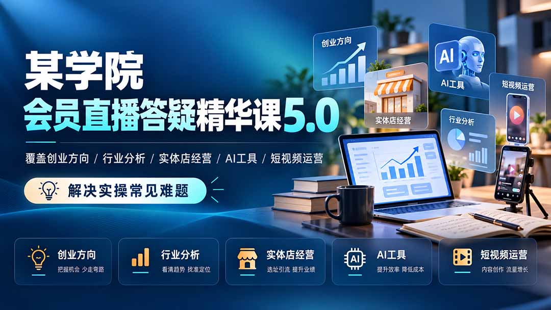(21097期)某学院会员直播答疑精华课5.0:覆盖创业方向、行业分析、实体店经营、AI工具和短视频运营,解决实操常见难题!网创吧-网创项目资源站-副业项目-创业项目-搞钱项目网创吧