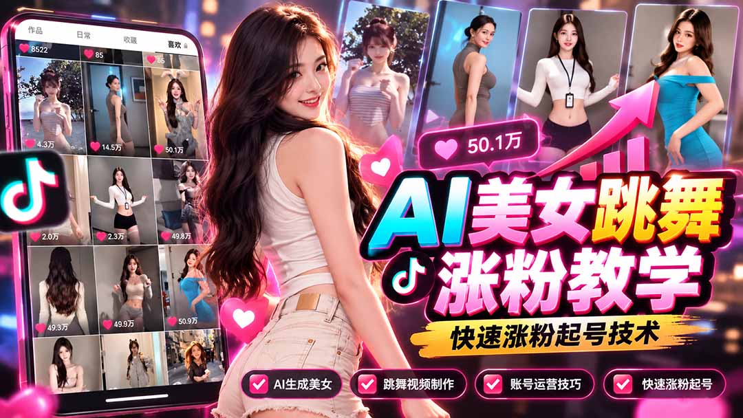 （21256期）AI美女跳舞涨粉教学，AI生成美女，跳舞视频制作，账号运营与快速起号涨粉网创吧-网创项目资源站-副业项目-创业项目-搞钱项目网创吧