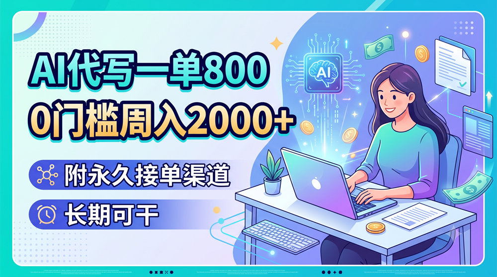 AI代写一单800,0门槛周入2000+,附永久接单渠道,长期可干网创吧-网创项目资源站-副业项目-创业项目-搞钱项目网创吧