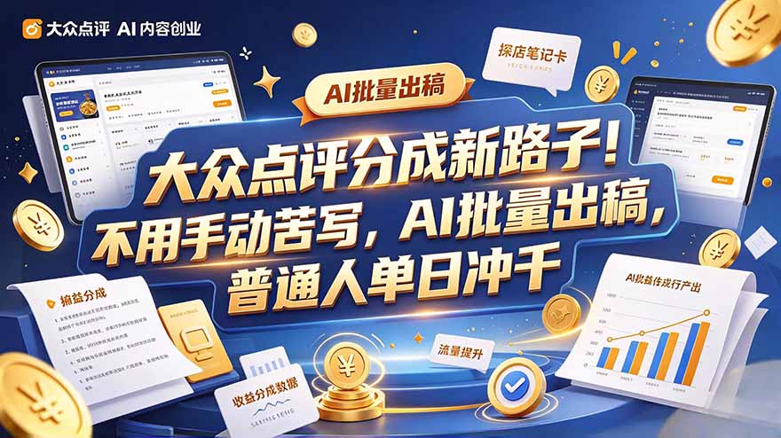 (20983期)大众点评副业新玩法,工具提效解放双手,批量做笔记,单日可破千网创吧-网创项目资源站-副业项目-创业项目-搞钱项目网创吧