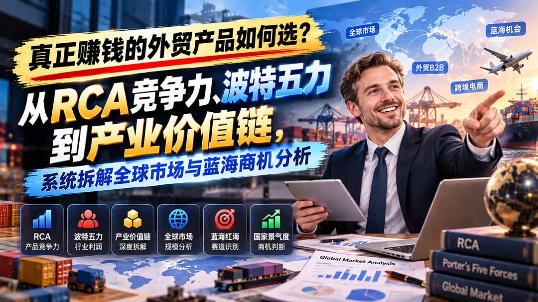 (20932期)真正赚钱的外贸B2B产品如何选?从RCA竞争力、波特五力到产业价值链,系统拆解全球市场与蓝海商机分析网创吧-网创项目资源站-副业项目-创业项目-搞钱项目网创吧