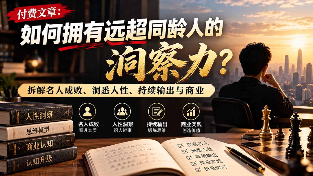 (21025期)付费文章:如何拥有远超同龄人的洞察力?拆解名人成败、洞悉人性、持续输出与商业实践网创吧-网创项目资源站-副业项目-创业项目-搞钱项目网创吧