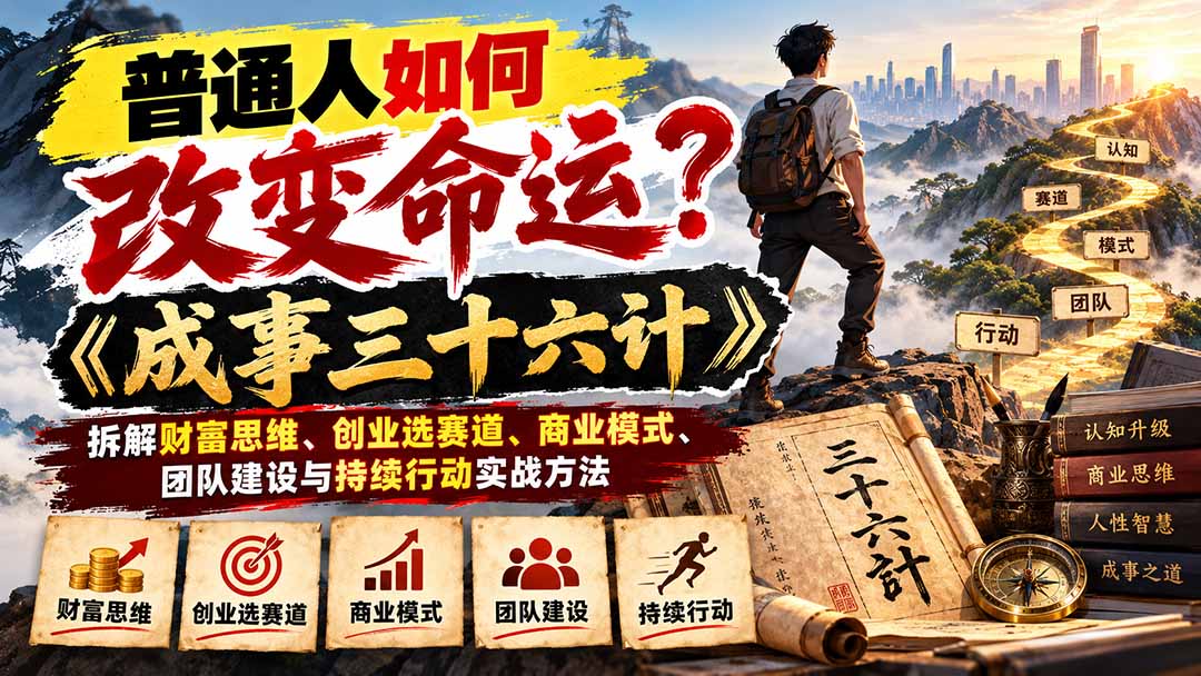 （21130期）普通人如何改变命运？《成事三十六计》拆解财富思维、创业选赛道、商业模式、团队建设与持续行动实战方法网创吧-网创项目资源站-副业项目-创业项目-搞钱项目网创吧