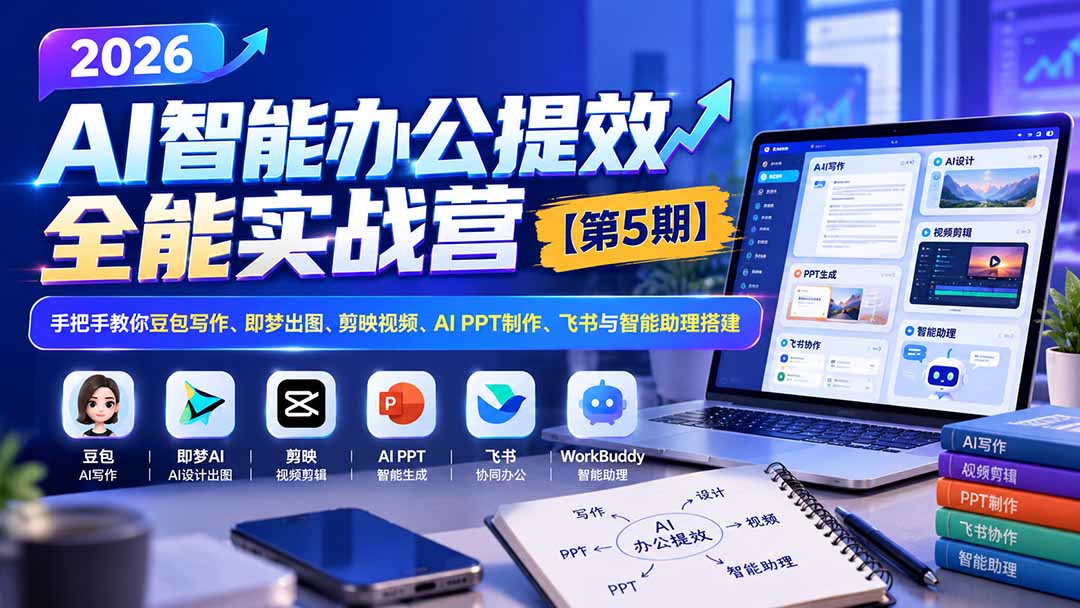 (21026期)2026AI智能办公提效实战营【第5期】-无水印:手把手教你豆包写作+即梦出图+剪映视频+AI PPT制作+飞书与智能助理搭建网创吧-网创项目资源站-副业项目-创业项目-搞钱项目网创吧