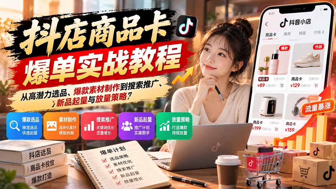 （21148期）抖店商品卡爆单实战教程：从高潜力选品、爆款素材制作到搜索推广、新品起量与放量策略网创吧-网创项目资源站-副业项目-创业项目-搞钱项目网创吧