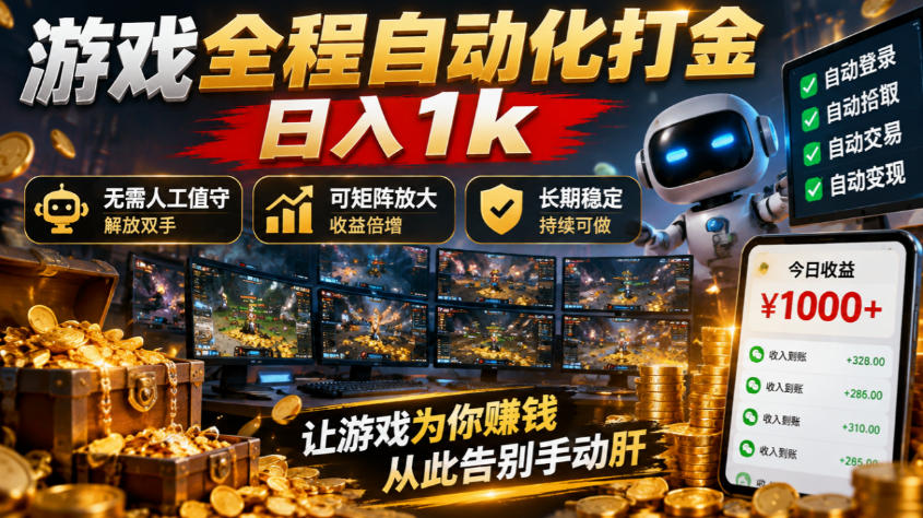 (21119期)游戏全程自动化打金,日入1k,无需人工值守,解放双手,可矩阵放大,长期稳定!网创吧-网创项目资源站-副业项目-创业项目-搞钱项目网创吧