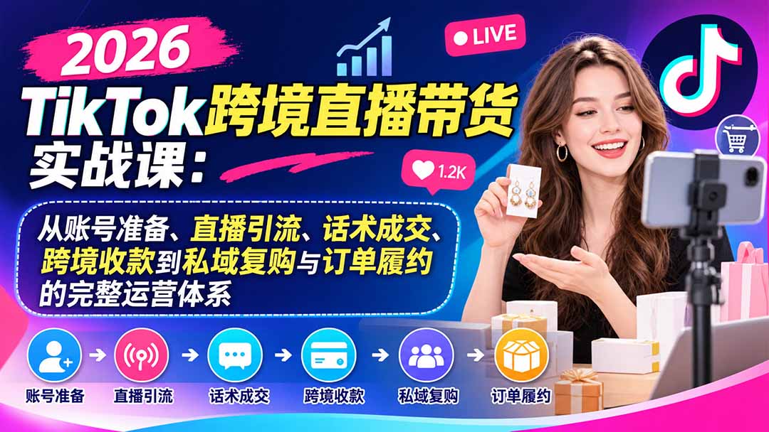 （20898期）2026TikTok跨境直播带货实战课：从账号准备、直播引流、话术成交、跨境收款到私域复购与订单履约的完整运营体系网创吧-网创项目资源站-副业项目-创业项目-搞钱项目网创吧