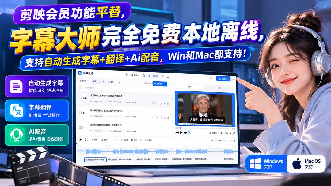 （20902期）剪映会员功能平替，字幕大师完全免费本地离线，支持自动生成字幕+翻译+Ai配音，Win和Mac都支持！网创吧-网创项目资源站-副业项目-创业项目-搞钱项目网创吧