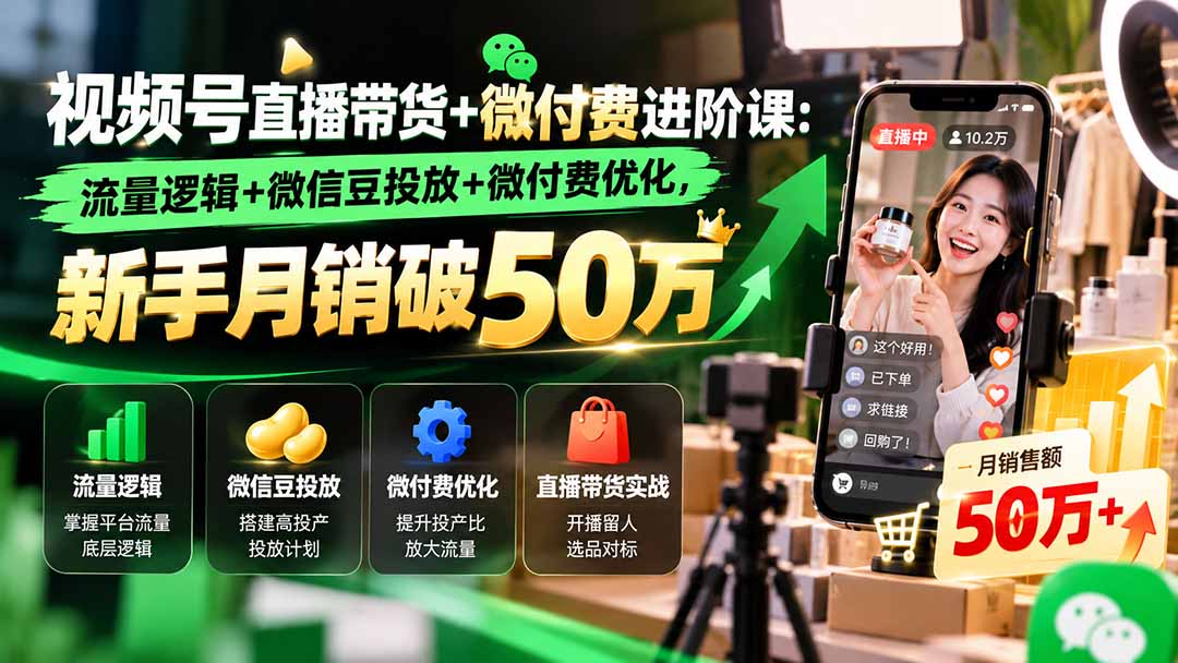 (20886期)视频号直播带货+微付费进阶课-更新1010:流量逻辑+微信豆投放+微付费优化,新手月销破50万网创吧-网创项目资源站-副业项目-创业项目-搞钱项目网创吧