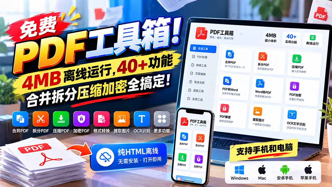 (21197期)免费PDF工具箱!4MB离线运行,40+功能,合并拆分压缩加密全搞定!网创吧-网创项目资源站-副业项目-创业项目-搞钱项目网创吧